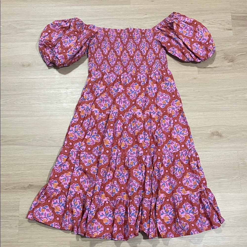 Vibrant Pink and Purple Off-Shoulder Midi Dress